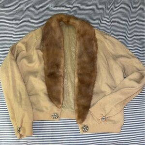 Vintage 1950s or 60s authentic fur and cashmere sweater with pearl  detail
